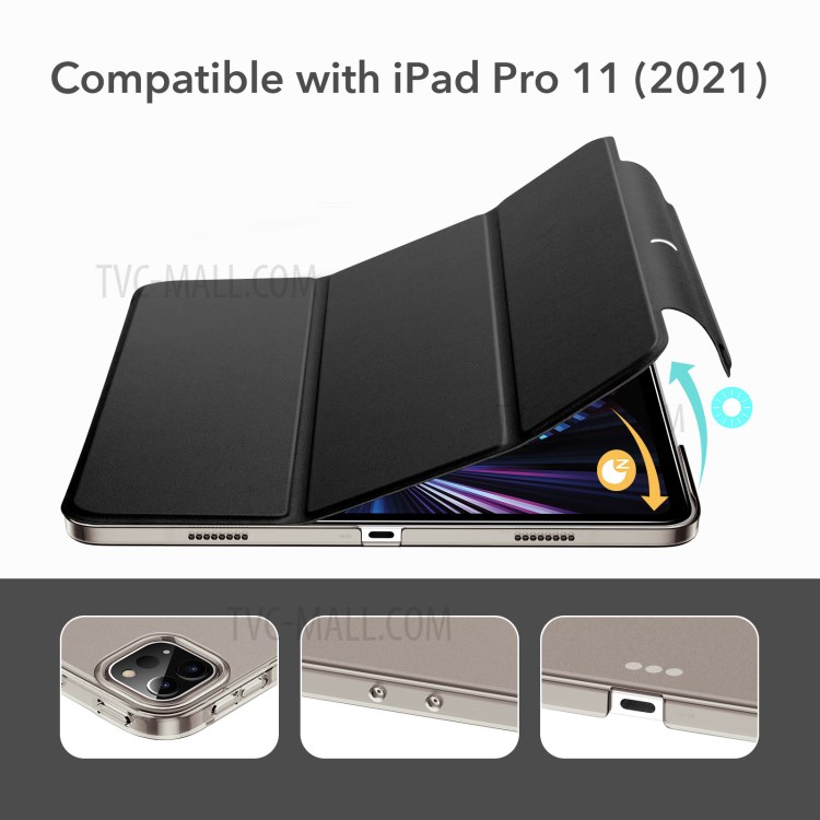ESR Yippee Tri-fold Series Leather Stand Case with HD Tempered Glass for iPad Pro 11-inch (2021) - Black-3