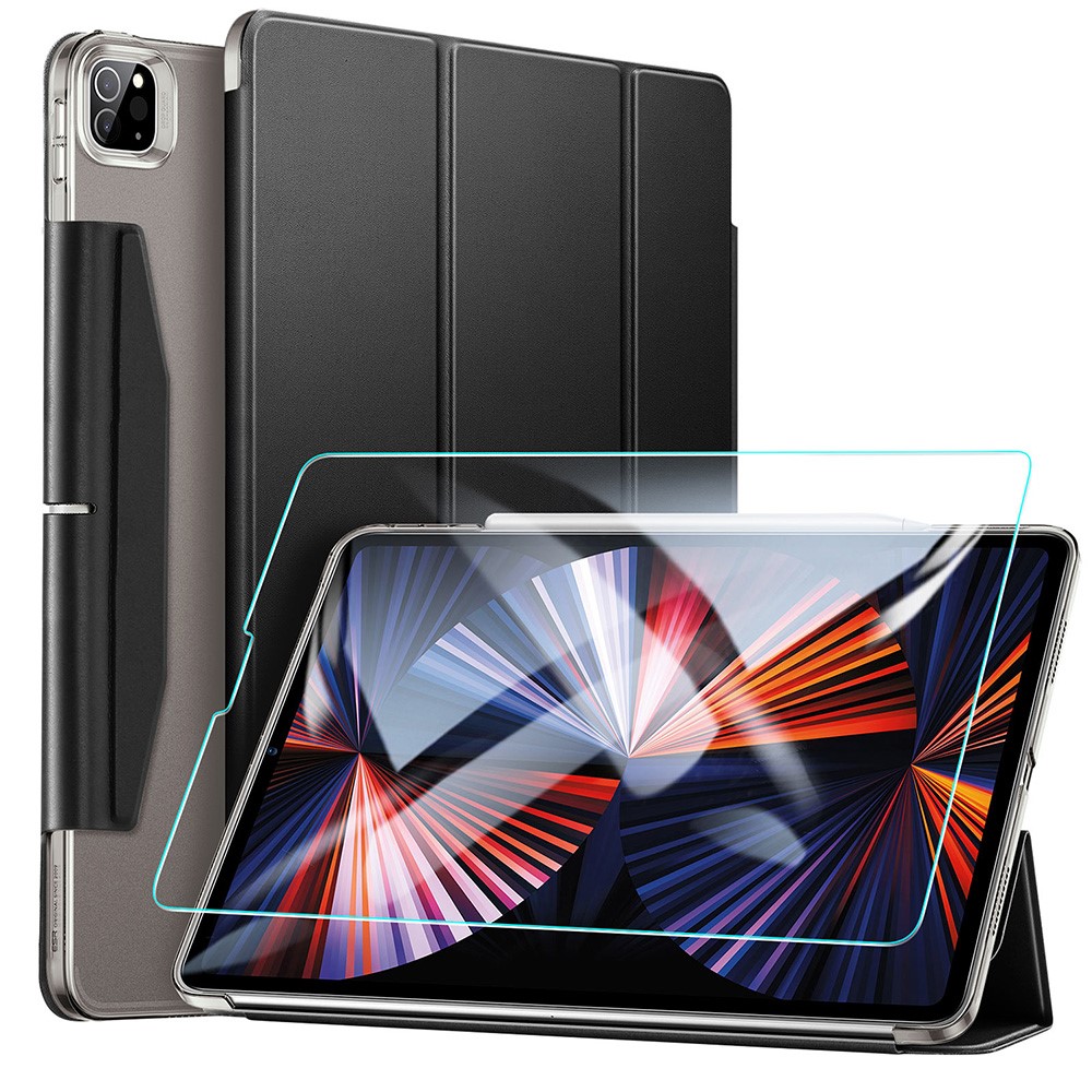 ESR Yippee Series Leather Tri-fold Stand Case with HD Tempered Glass for iPad Pro 12.9-inch (2021) - Black-1
