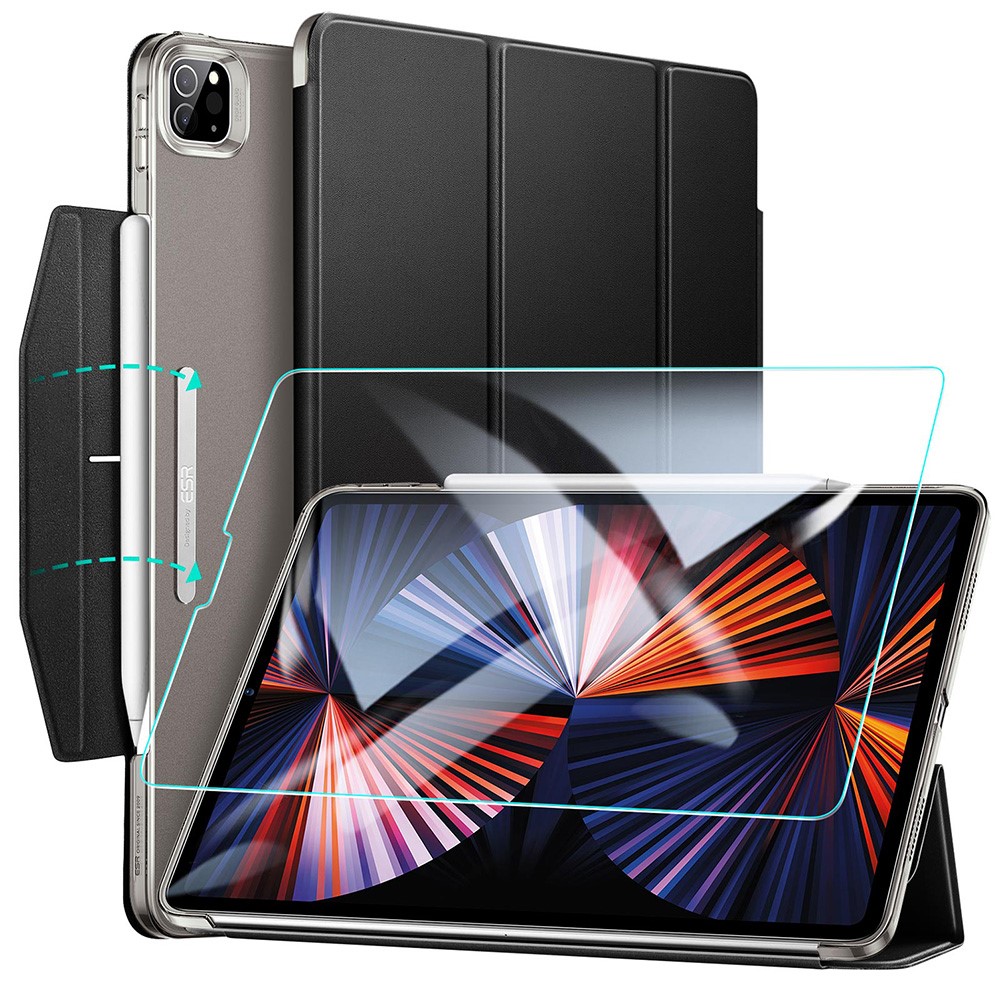 ESR Yippee Series Leather Tri-fold Stand Case with HD Tempered Glass for iPad Pro 12.9-inch (2021) - Black-10