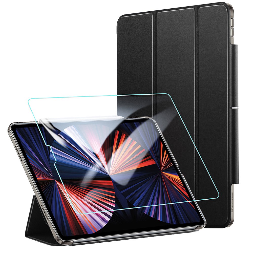ESR Yippee Series Leather Tri-fold Stand Case with HD Tempered Glass for iPad Pro 12.9-inch (2021) - Black-11