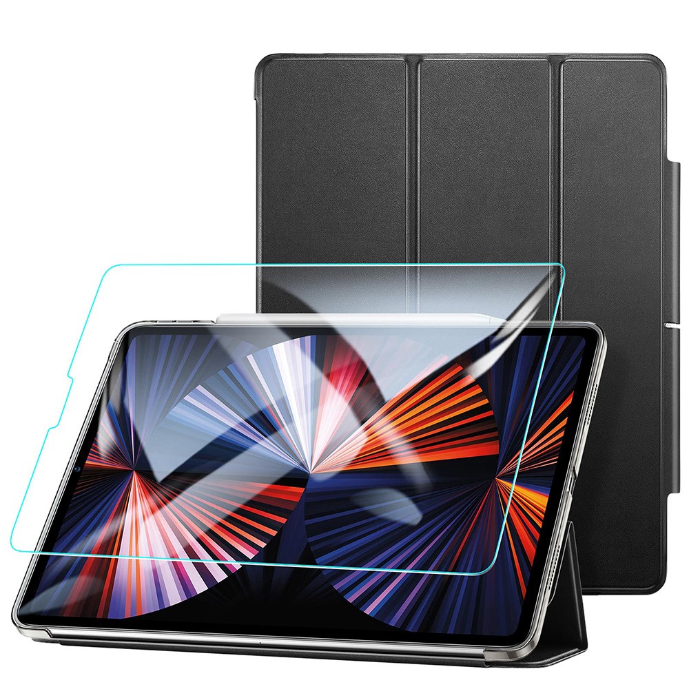 ESR Yippee Series Leather Tri-fold Stand Case with HD Tempered Glass for iPad Pro 12.9-inch (2021) - Black-12