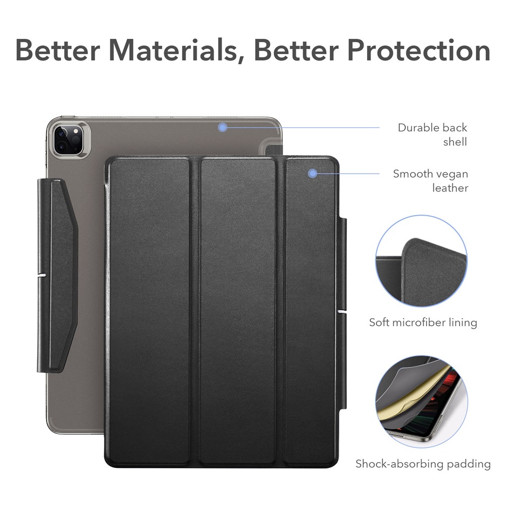 ESR Yippee Series Leather Tri-fold Stand Case with HD Tempered Glass for iPad Pro 12.9-inch (2021) - Black-2