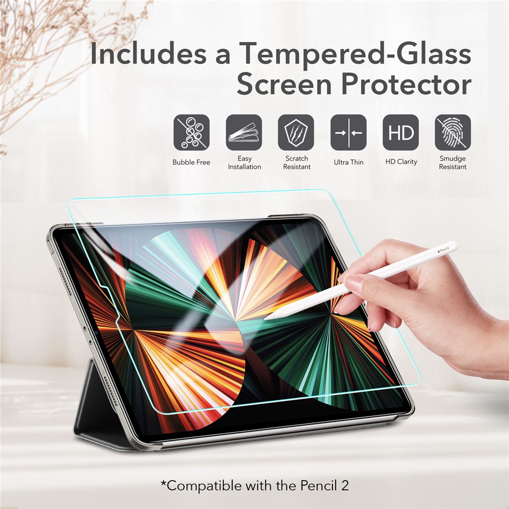ESR Yippee Series Leather Tri-fold Stand Case with HD Tempered Glass for iPad Pro 12.9-inch (2021) - Black-9