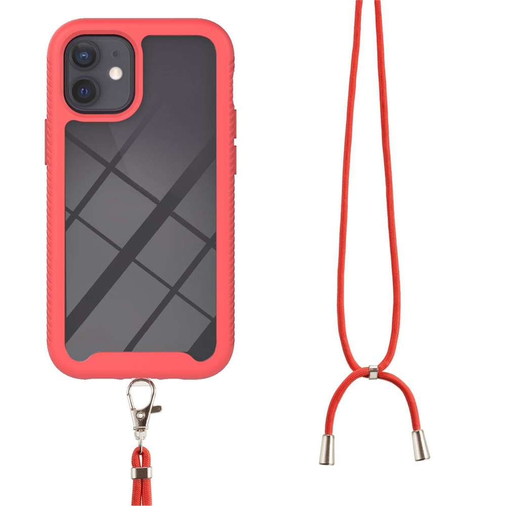TPU + PC Hybrid Protector Mobile Phone Cover Shell with Strap for iPhone 12 mini 5.4 inch - Red-1