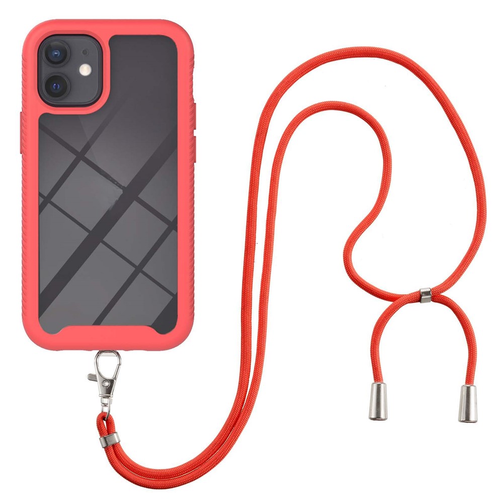 TPU + PC Hybrid Protector Mobile Phone Cover Shell with Strap for iPhone 12 mini 5.4 inch - Red-2
