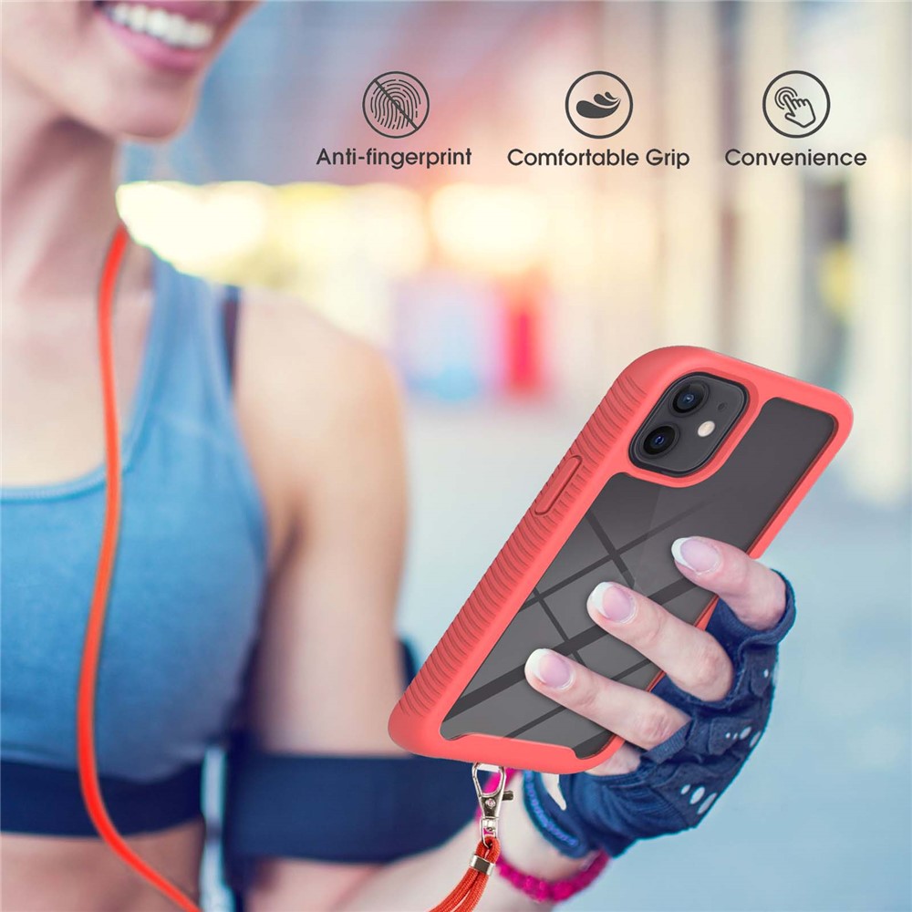 TPU + PC Hybrid Protector Mobile Phone Cover Shell with Strap for iPhone 12 mini 5.4 inch - Red-3