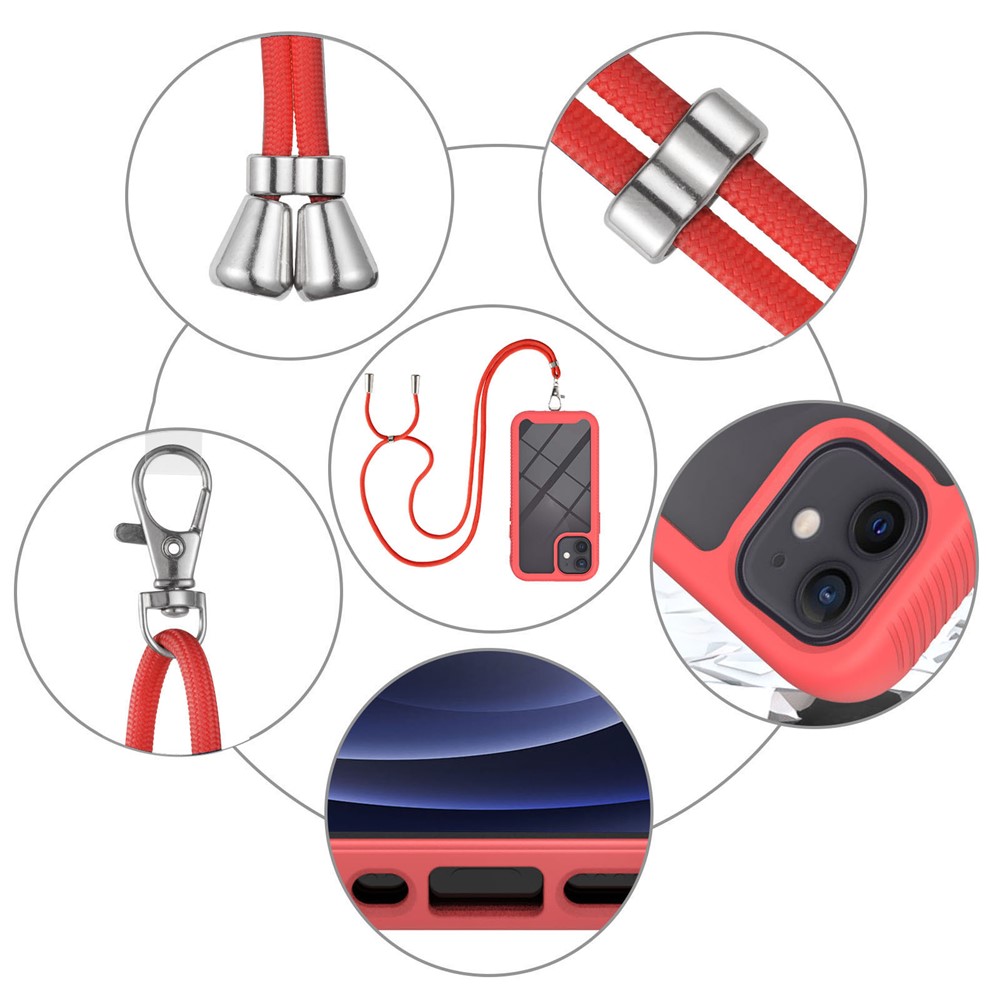 TPU + PC Hybrid Protector Mobile Phone Cover Shell with Strap for iPhone 12 mini 5.4 inch - Red-5