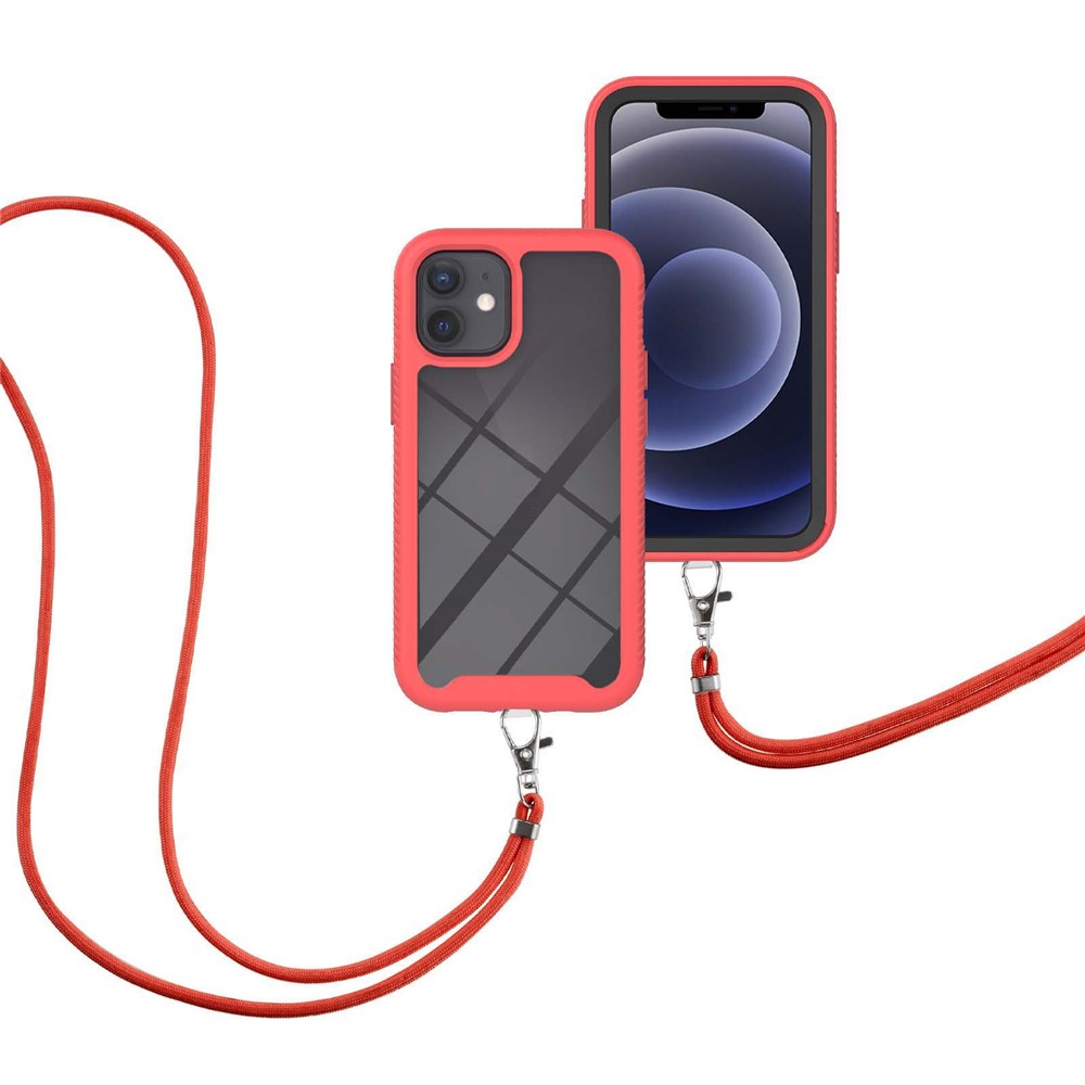 TPU + PC Hybrid Protector Mobile Phone Cover Shell with Strap for iPhone 12 mini 5.4 inch - Red-6