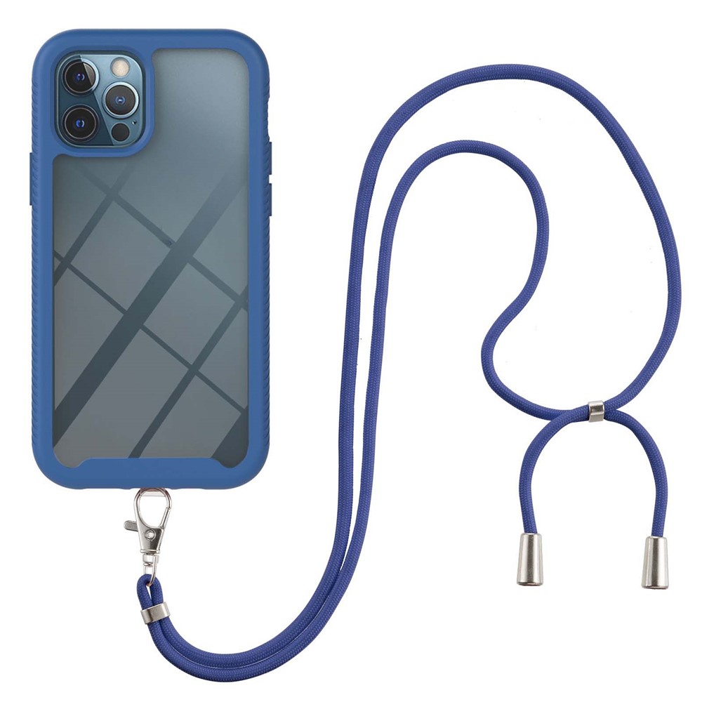 TPU + PC Hybrid Full Protective Phone Cover with Lanyard for iPhone 12 Pro Max 6.7 inch - Blue-2