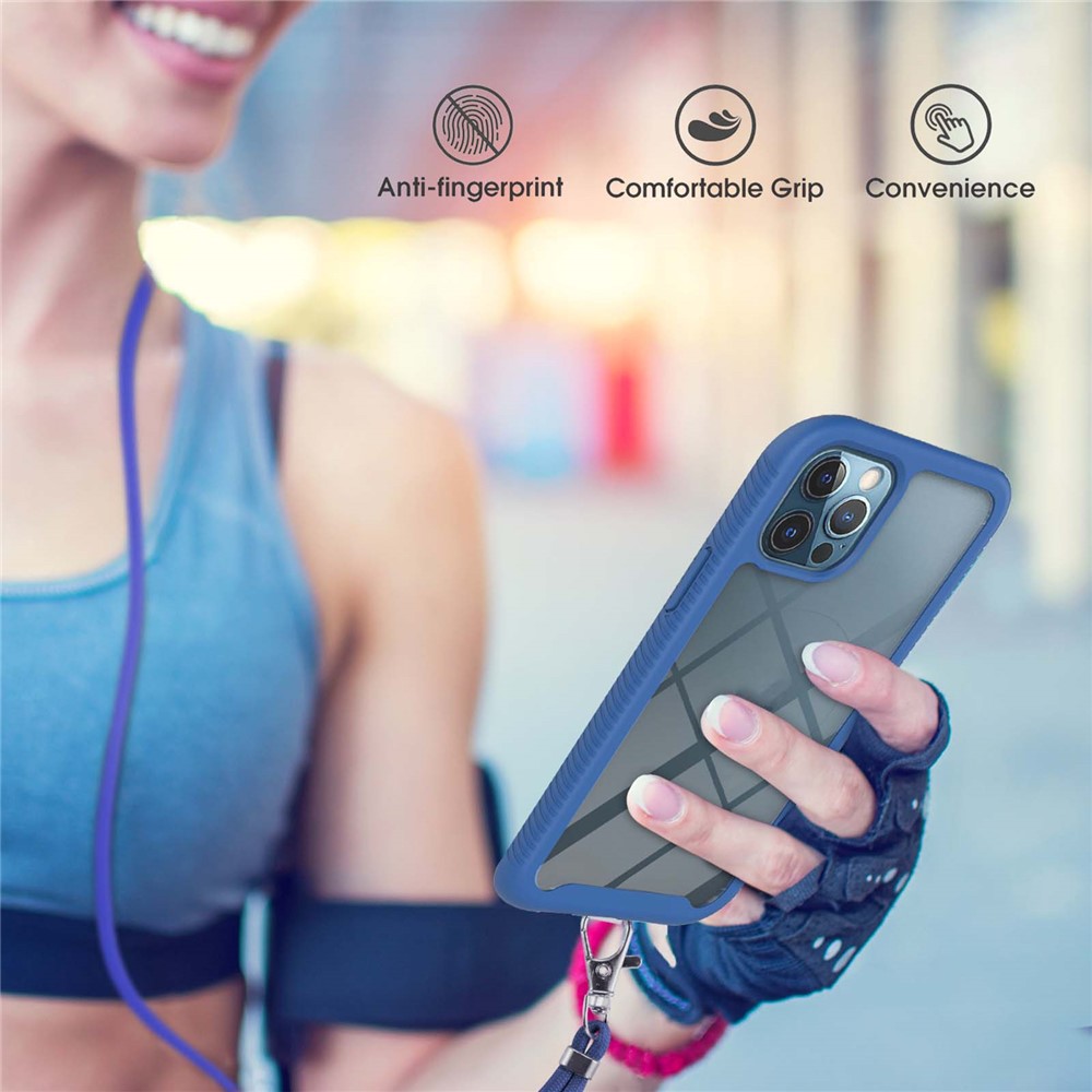 TPU + PC Hybrid Full Protective Phone Cover with Lanyard for iPhone 12 Pro Max 6.7 inch - Blue-3