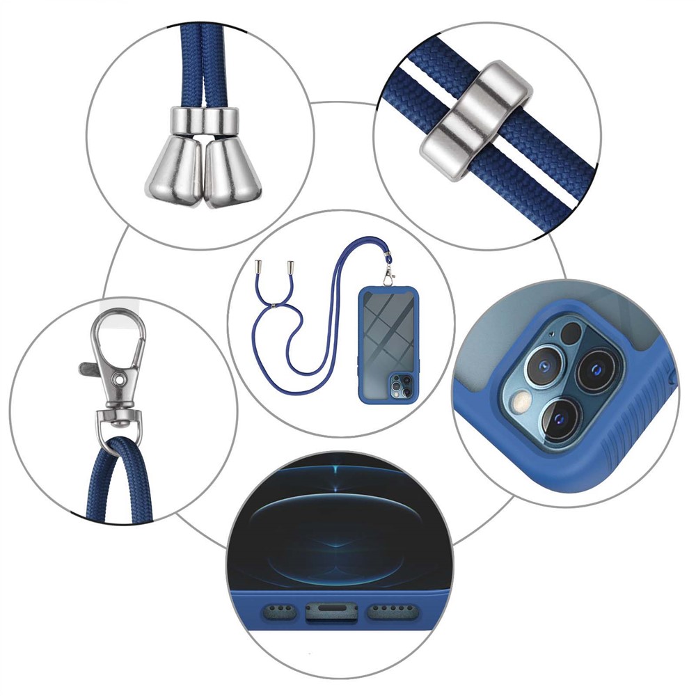 TPU + PC Hybrid Full Protective Phone Cover with Lanyard for iPhone 12 Pro Max 6.7 inch - Blue-5