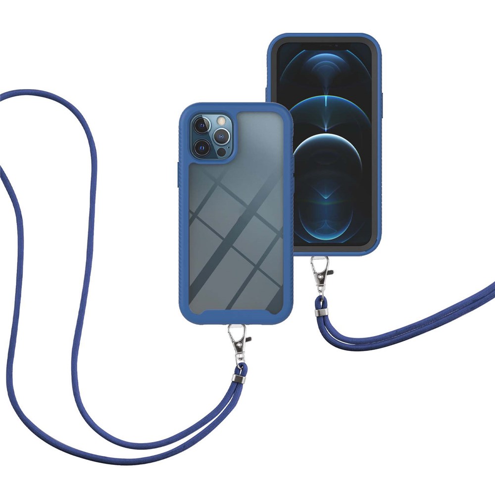 TPU + PC Hybrid Full Protective Phone Cover with Lanyard for iPhone 12 Pro Max 6.7 inch - Blue-6