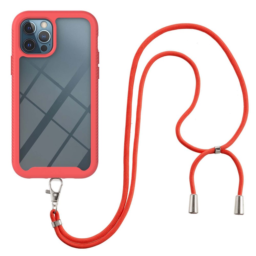 PC + TPU Hybrid Phone Back Shell Protective Cover with Strap for iPhone 12/12 Pro 6.1 inch - Red-2