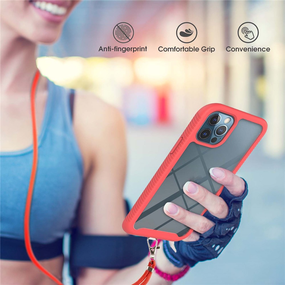 PC + TPU Hybrid Phone Back Shell Protective Cover with Strap for iPhone 12/12 Pro 6.1 inch - Red-3
