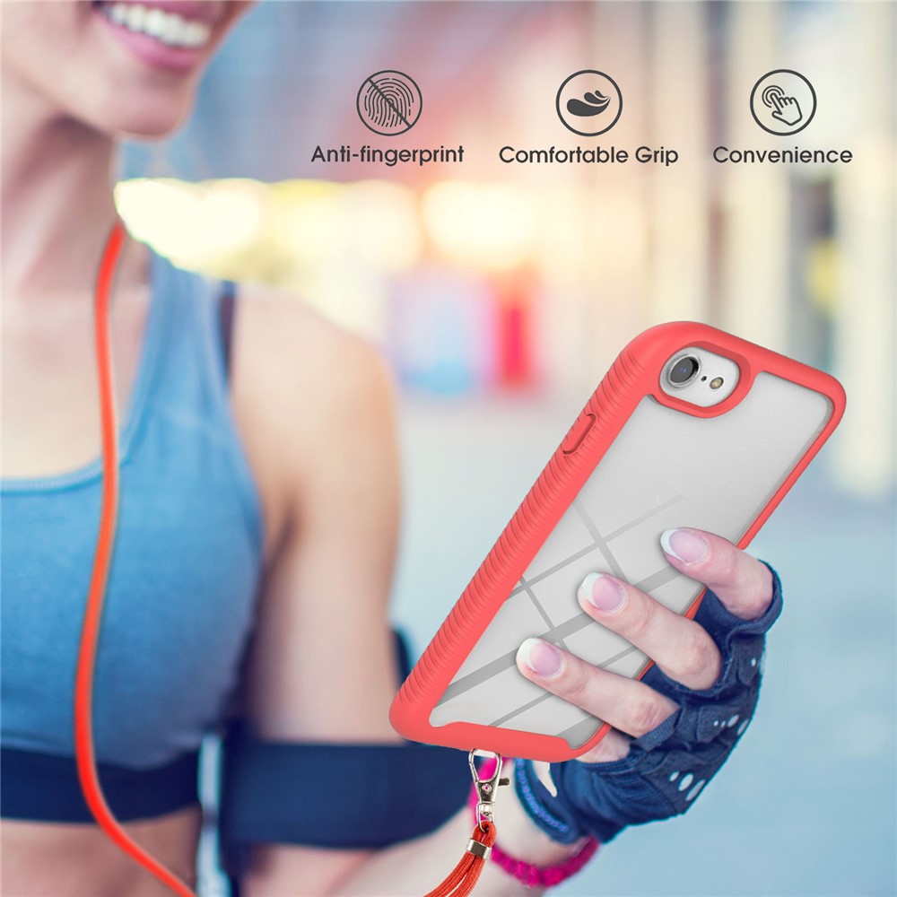 Hybrid Shell Hard PC and TPU Back Impact Defender Rugged Cover with Lanyard for iPhone SE (2nd Generation) / iPhone 8 4.7 inch / iPhone 7 4.7 inch - Red-3