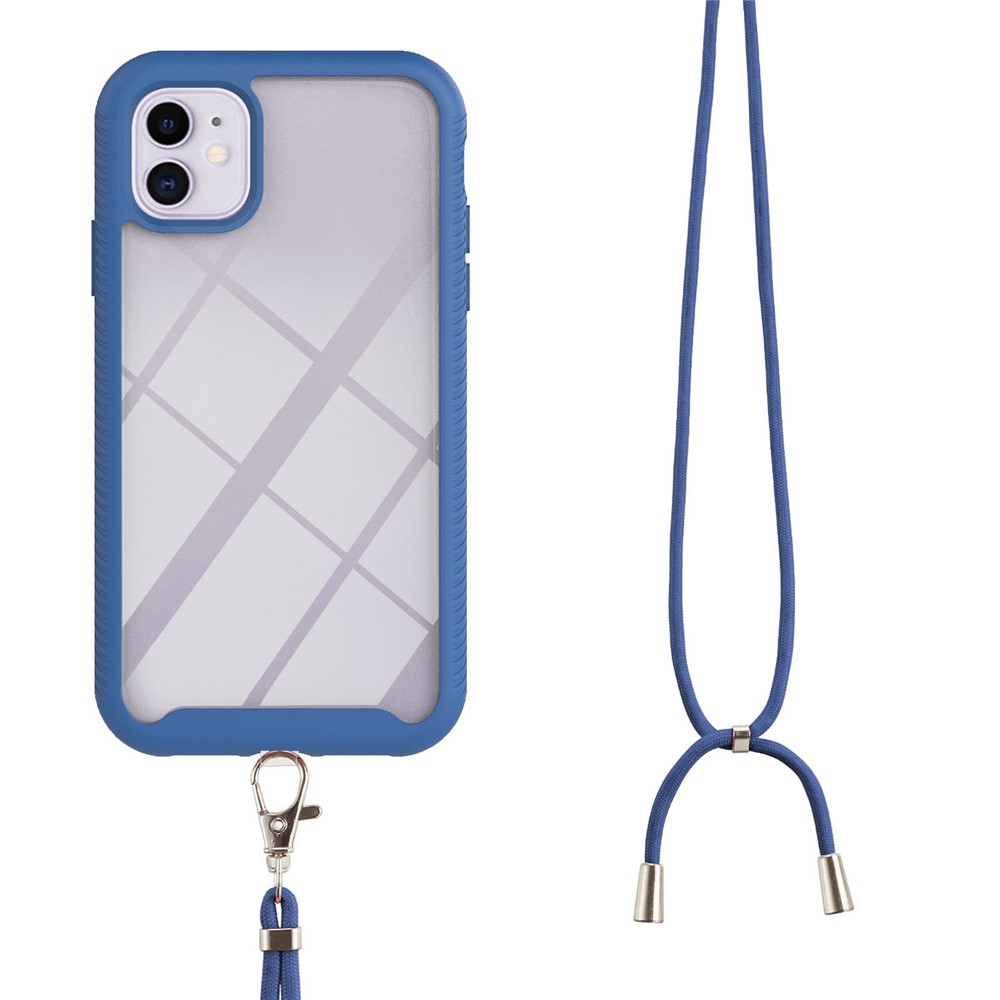 Slim Soft TPU Bumper Shockproof Hybrid Hard PC Dual Layer Protective Cover with Lanyard for iPhone 11 6.1 inch - Blue-1