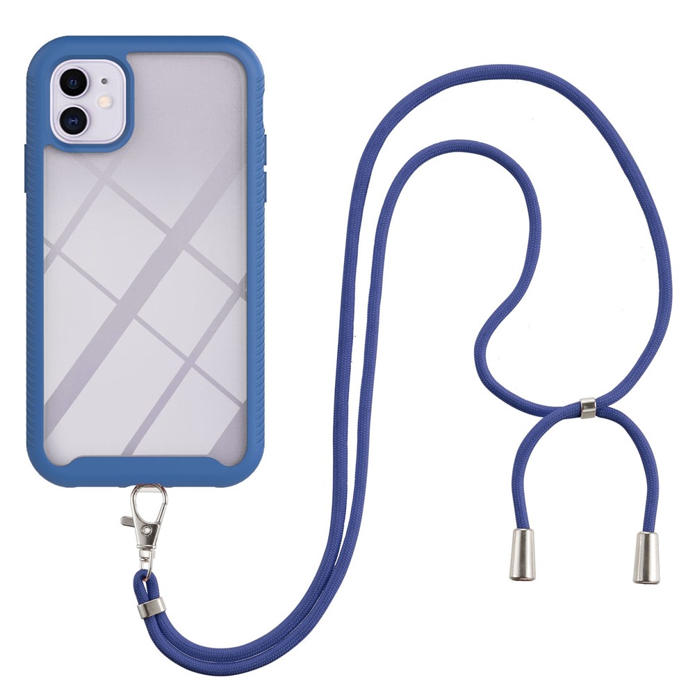 Slim Soft TPU Bumper Shockproof Hybrid Hard PC Dual Layer Protective Cover with Lanyard for iPhone 11 6.1 inch - Blue-2
