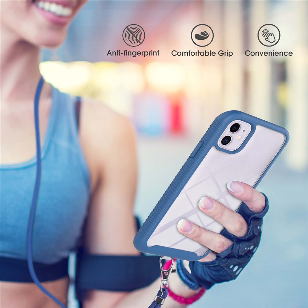 Slim Soft TPU Bumper Shockproof Hybrid Hard PC Dual Layer Protective Cover with Lanyard for iPhone 11 6.1 inch - Blue-3
