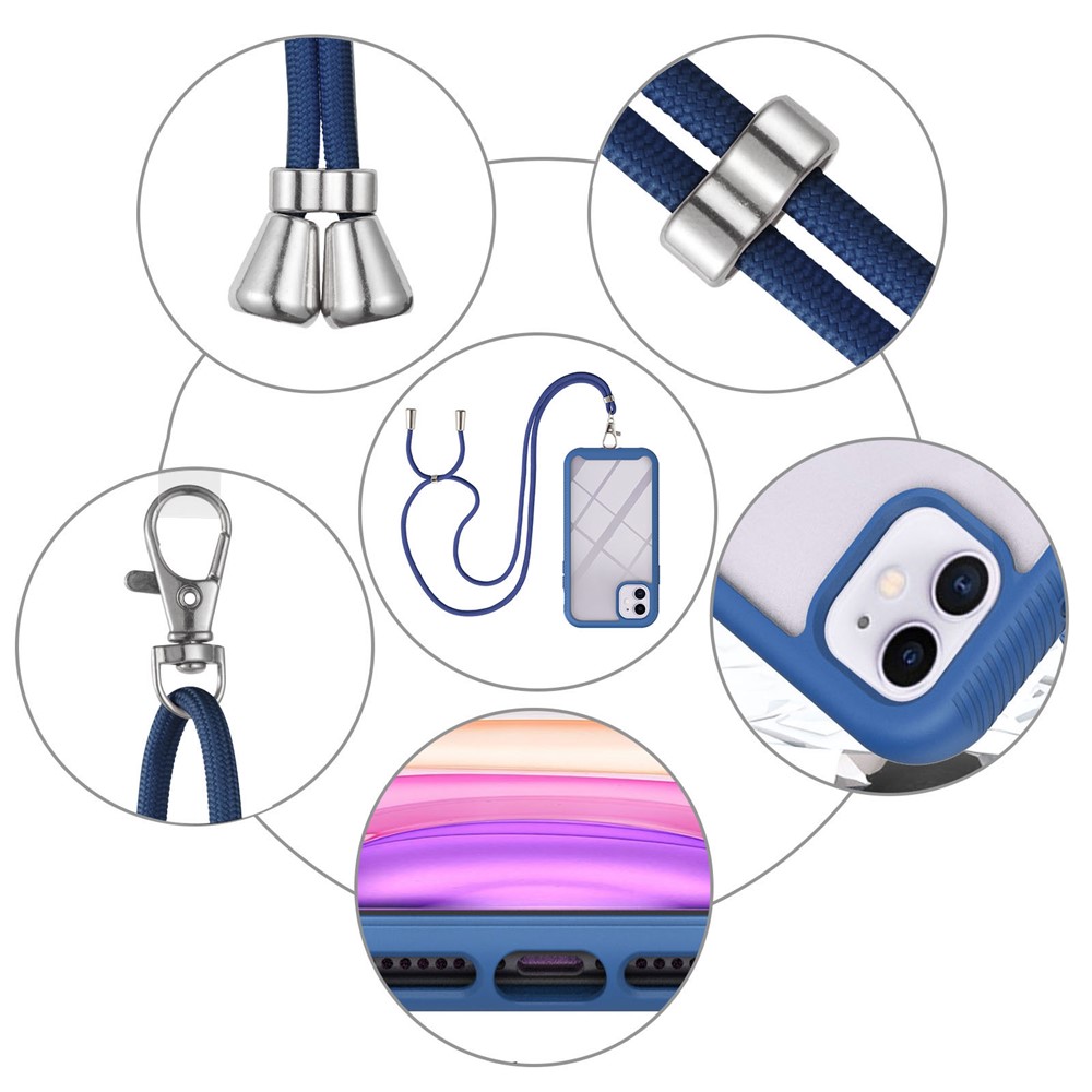 Slim Soft TPU Bumper Shockproof Hybrid Hard PC Dual Layer Protective Cover with Lanyard for iPhone 11 6.1 inch - Blue-5