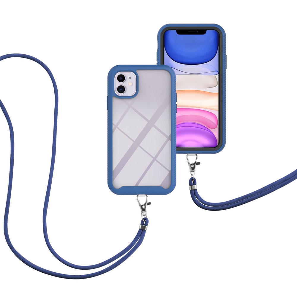 Slim Soft TPU Bumper Shockproof Hybrid Hard PC Dual Layer Protective Cover with Lanyard for iPhone 11 6.1 inch - Blue-6
