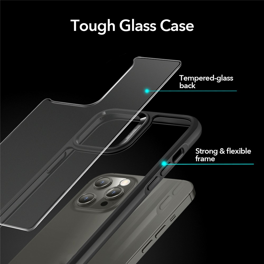 ESR Ice Shield Series 9H Tempered Glass Back Panel + Soft TPU Bumper Case Cover for iPhone 12 Pro Max 6.7 inch - Black-2