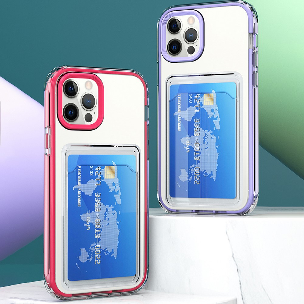 Clear Gradient Soft TPU Shock-Absorbing Bumper Protective Case with Card Holder for iPhone 12 6.1 inch / 12 Pro 6.1 inch - Transparent Black-8