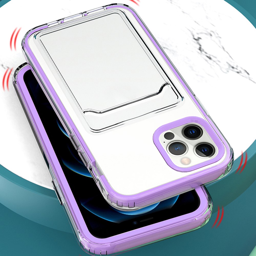 Clear Gradient Soft TPU Shock-Absorbing Bumper Protective Case with Card Holder for iPhone 12 6.1 inch / 12 Pro 6.1 inch - Transparent Black-9