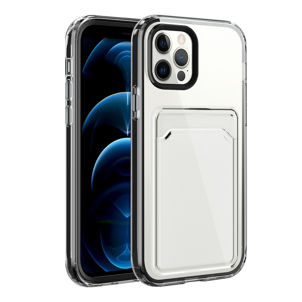 Plastic + TPU Hybrid Gradient Color Shock Absorption Anti Slip Protection Cover for iPhone 12 Pro Max 6.7 inch - Transparent Black-1