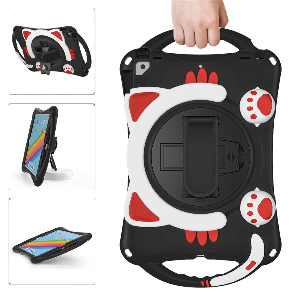 360 Degree Rotary Kickstand Hybrid Cover with Grip Handle for iPad Pro 10.5-inch (2017)/Air 10.5 inch (2019)/10.2 (2020)/10.2 (2019) - Black/Red-1