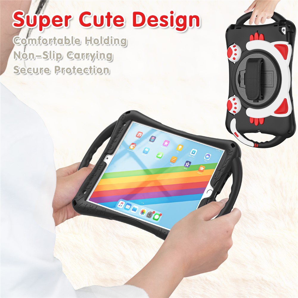 360 Degree Rotary Kickstand Hybrid Cover with Grip Handle for iPad Pro 10.5-inch (2017)/Air 10.5 inch (2019)/10.2 (2020)/10.2 (2019) - Black/Red-3