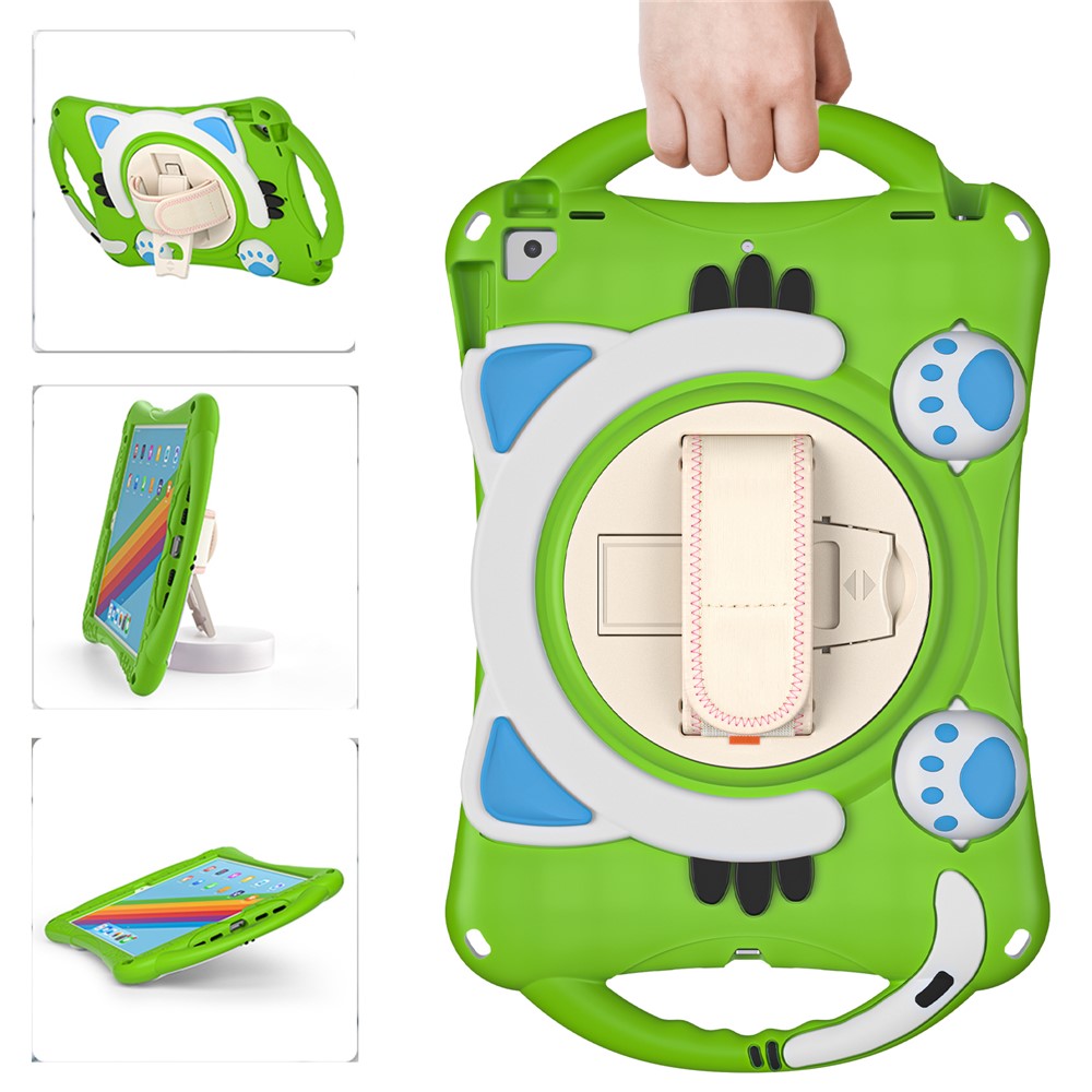 360 Degree Rotary Kickstand Hybrid Cover with Grip Handle for iPad Pro 10.5-inch (2017)/Air 10.5 inch (2019)/10.2 (2020)/10.2 (2019)/10.2 (2021) - Green/Blue