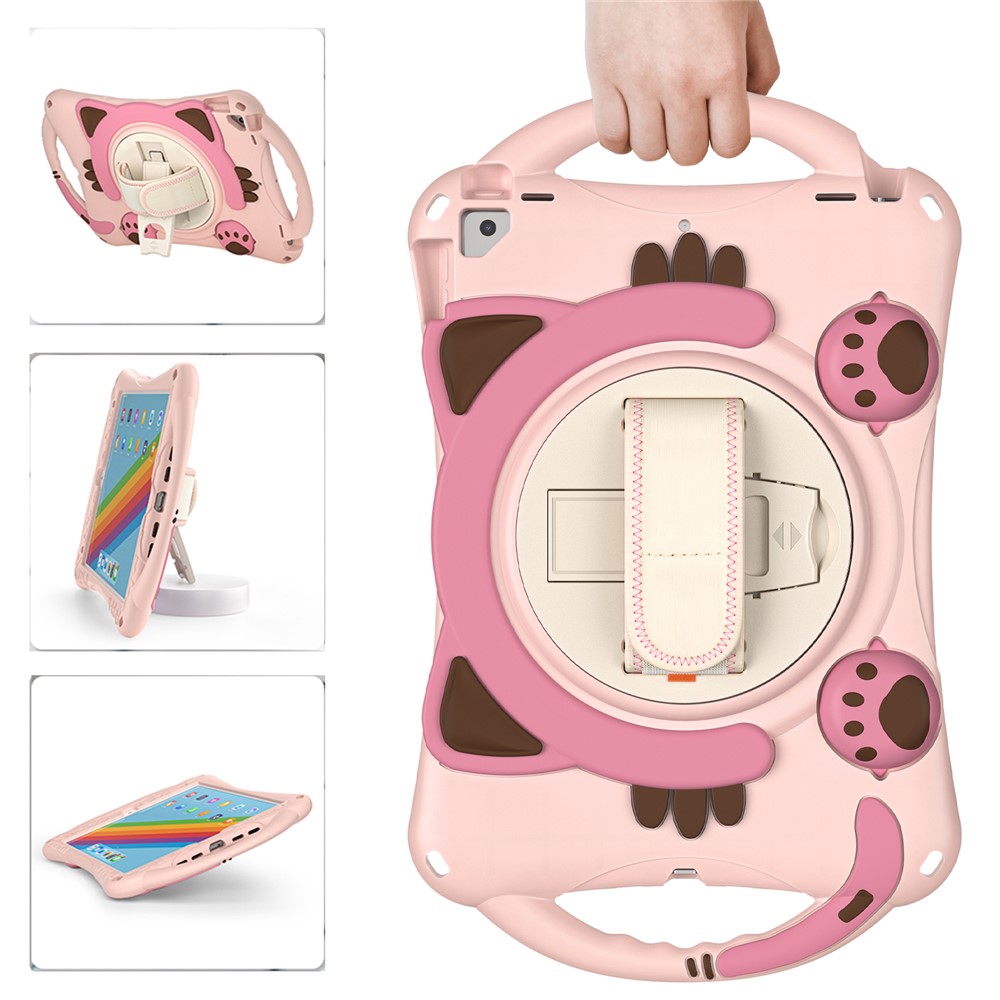 360 Degree Rotary Kickstand Hybrid Cover with Grip Handle for iPad Pro 10.5-inch (2017)/Air 10.5 inch (2019)/10.2 (2020)/10.2 (2019)/10.2 (2021) - Pink/Brown