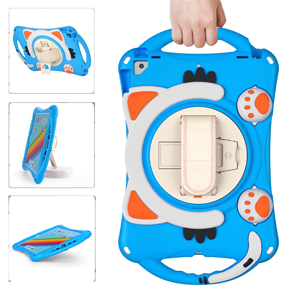 360 Degree Rotary Kickstand Hybrid Cover with Grip Handle for iPad Pro 10.5-inch (2017)/Air 10.5 inch (2019)/10.2 (2020)/10.2 (2019)/10.2 (2021) - Sky Blue/Orange