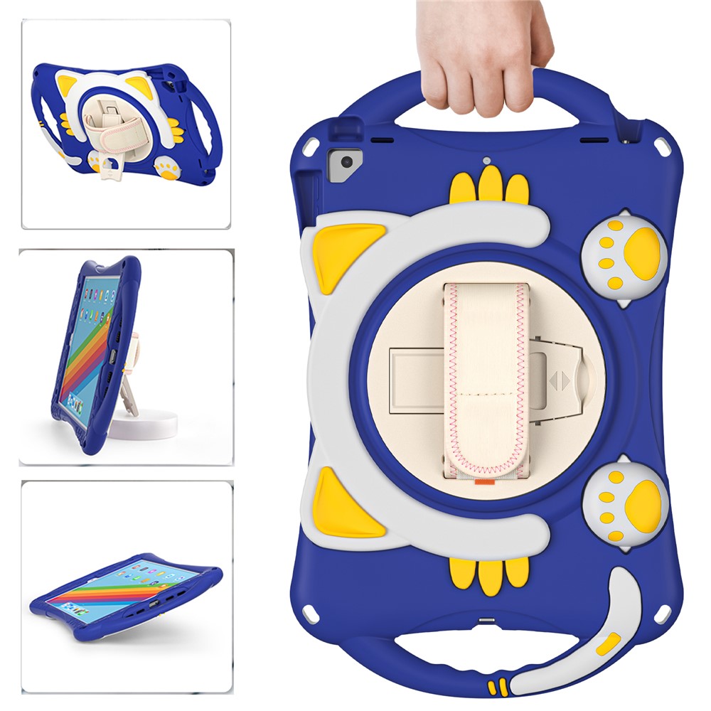 360 Degree Rotary Kickstand Hybrid Cover with Grip Handle for iPad Pro 10.5-inch (2017)/Air 10.5 inch (2019)/10.2 (2020)/10.2 (2019)/10.2 (2021) - Blue/Yellow