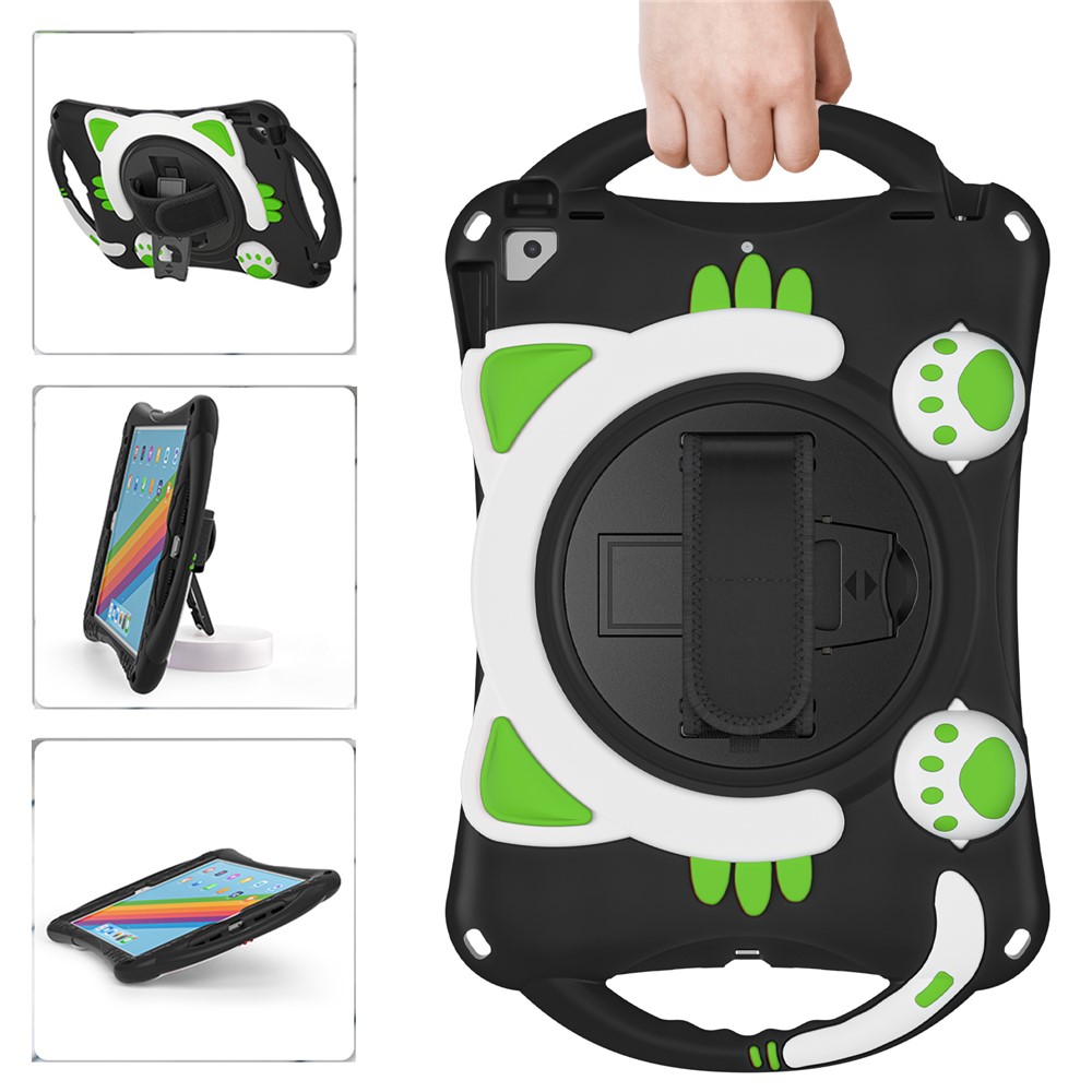 360 Degree Rotary Kickstand Hybrid Cover with Grip Handle for iPad Pro 10.5-inch (2017)/Air 10.5 inch (2019)/10.2 (2020)/10.2 (2019)/10.2 (2021) - Black/Green