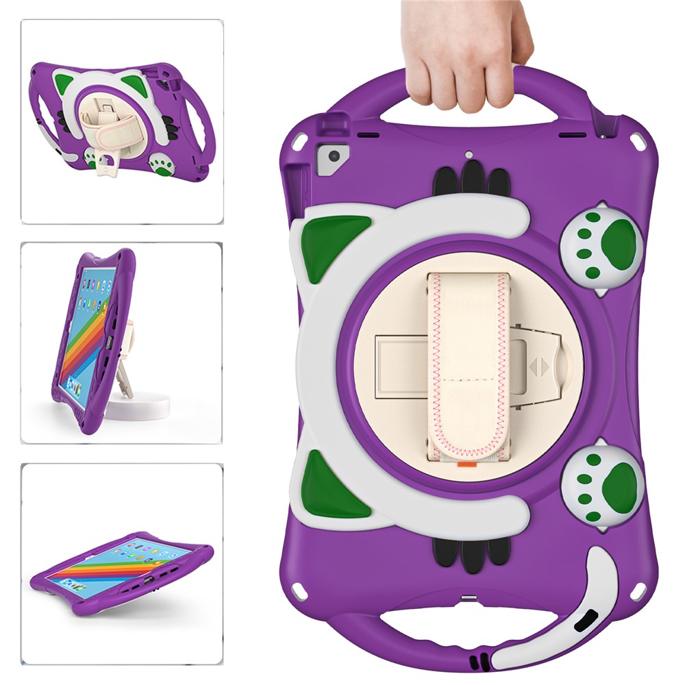 360 Degree Rotary Kickstand Hybrid Cover with Grip Handle for iPad Pro 10.5-inch (2017)/Air 10.5 inch (2019)/10.2 (2020)/10.2 (2019)//10.2 (2021) - Purple/Green