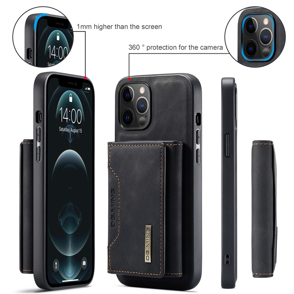 DG.MING M2 Series PU Leather Magnetic Tri-fold Wallet Phone Case with Kickstand for iPhone 12 / 12 Pro - Black-6