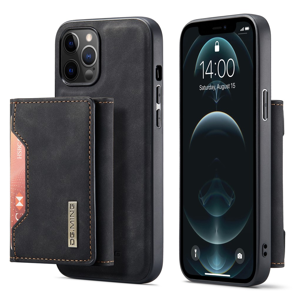 DG.MING M2 Series Kickstand Design Magnetic Tri-fold Wallet Leather Phone Case Shell for iPhone 12 Pro Max 6.7 inch - Black-1