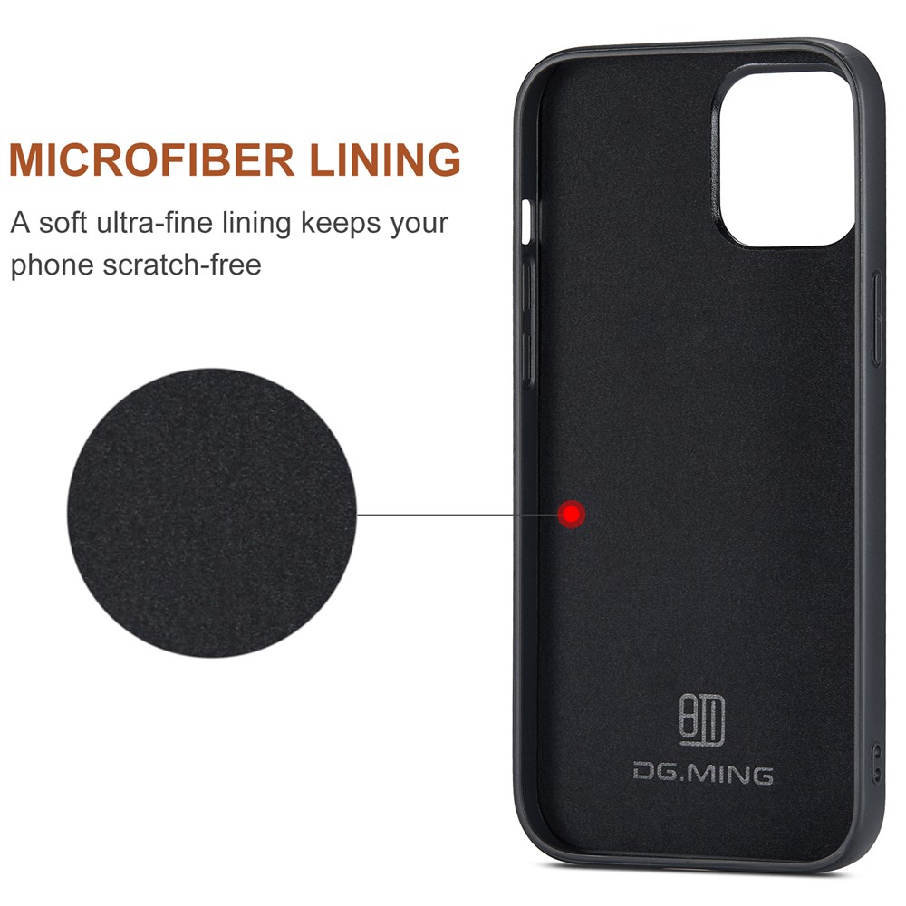 DG.MING M2 Series Kickstand Design Magnetic Tri-fold Wallet Leather Phone Case Shell for iPhone 12 Pro Max 6.7 inch - Black-10