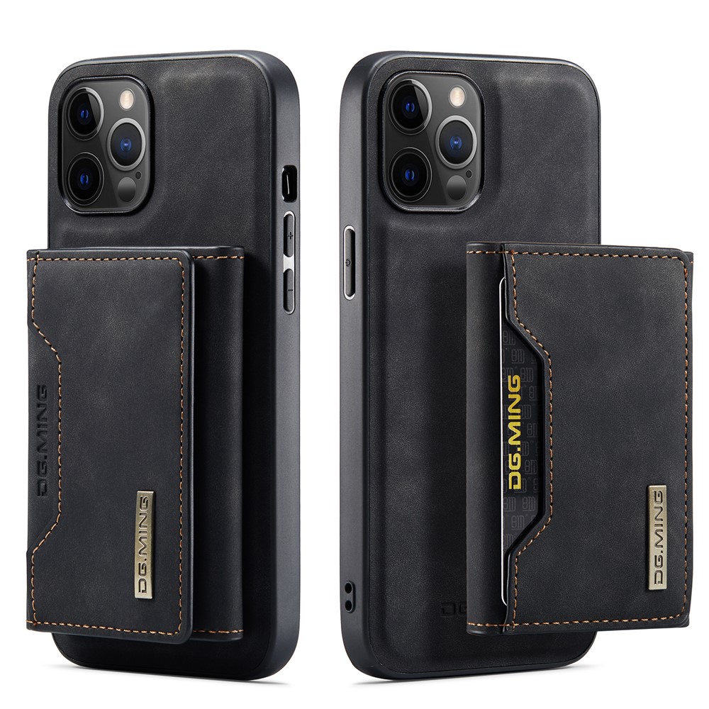 DG.MING M2 Series Kickstand Design Magnetic Tri-fold Wallet Leather Phone Case Shell for iPhone 12 Pro Max 6.7 inch - Black-12