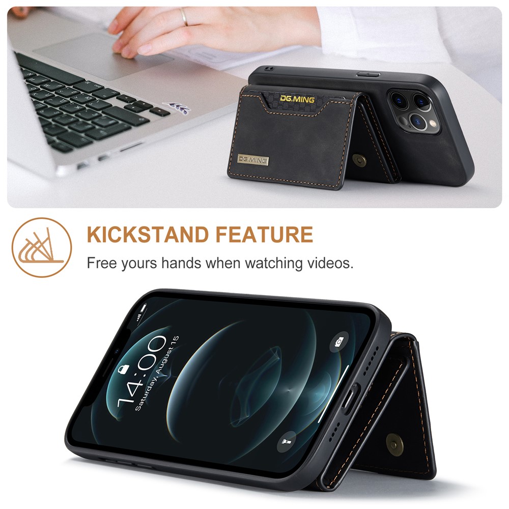 DG.MING M2 Series Kickstand Design Magnetic Tri-fold Wallet Leather Phone Case Shell for iPhone 12 Pro Max 6.7 inch - Black-2