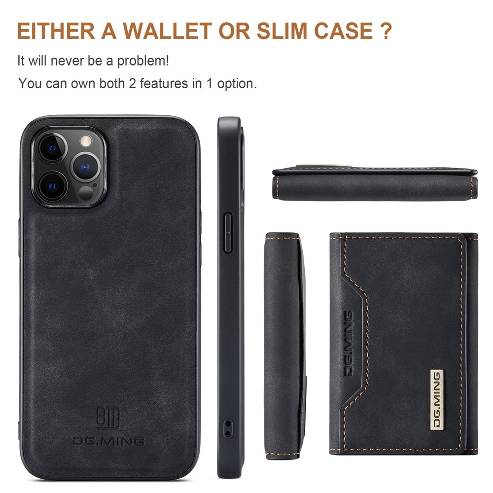 DG.MING M2 Series Kickstand Design Magnetic Tri-fold Wallet Leather Phone Case Shell for iPhone 12 Pro Max 6.7 inch - Black-3