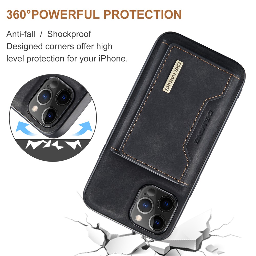 DG.MING M2 Series Kickstand Design Magnetic Tri-fold Wallet Leather Phone Case Shell for iPhone 12 Pro Max 6.7 inch - Black-4