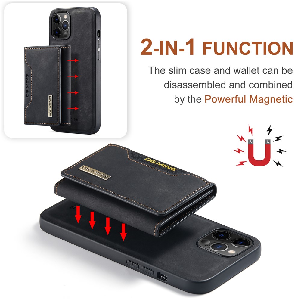 DG.MING M2 Series Kickstand Design Magnetic Tri-fold Wallet Leather Phone Case Shell for iPhone 12 Pro Max 6.7 inch - Black-5