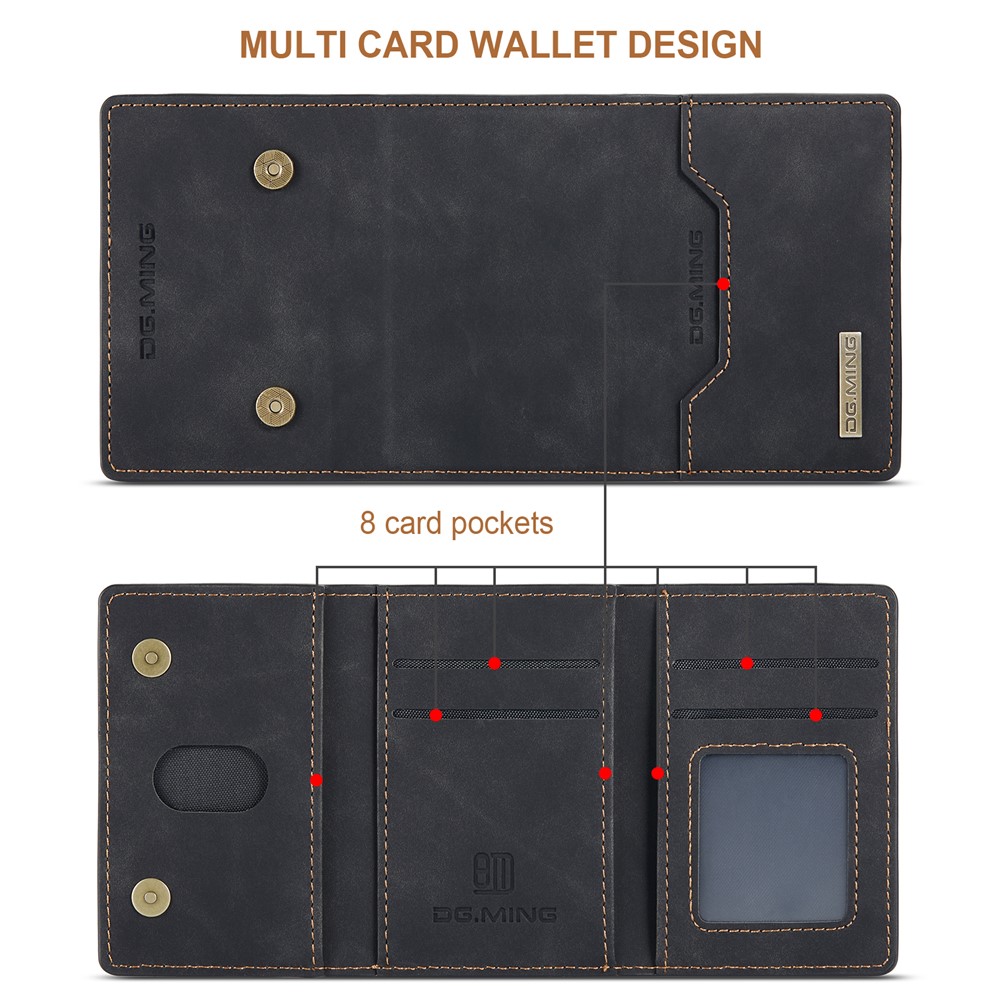 DG.MING M2 Series Kickstand Design Magnetic Tri-fold Wallet Leather Phone Case Shell for iPhone 12 Pro Max 6.7 inch - Black-9