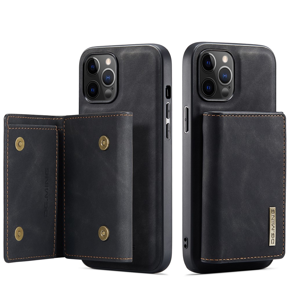 DG.MING M1 Series Magnetic Tri-fold Wallet PU Leather Kickstand Phone Case for iPhone 12 / 12 Pro - Black-13