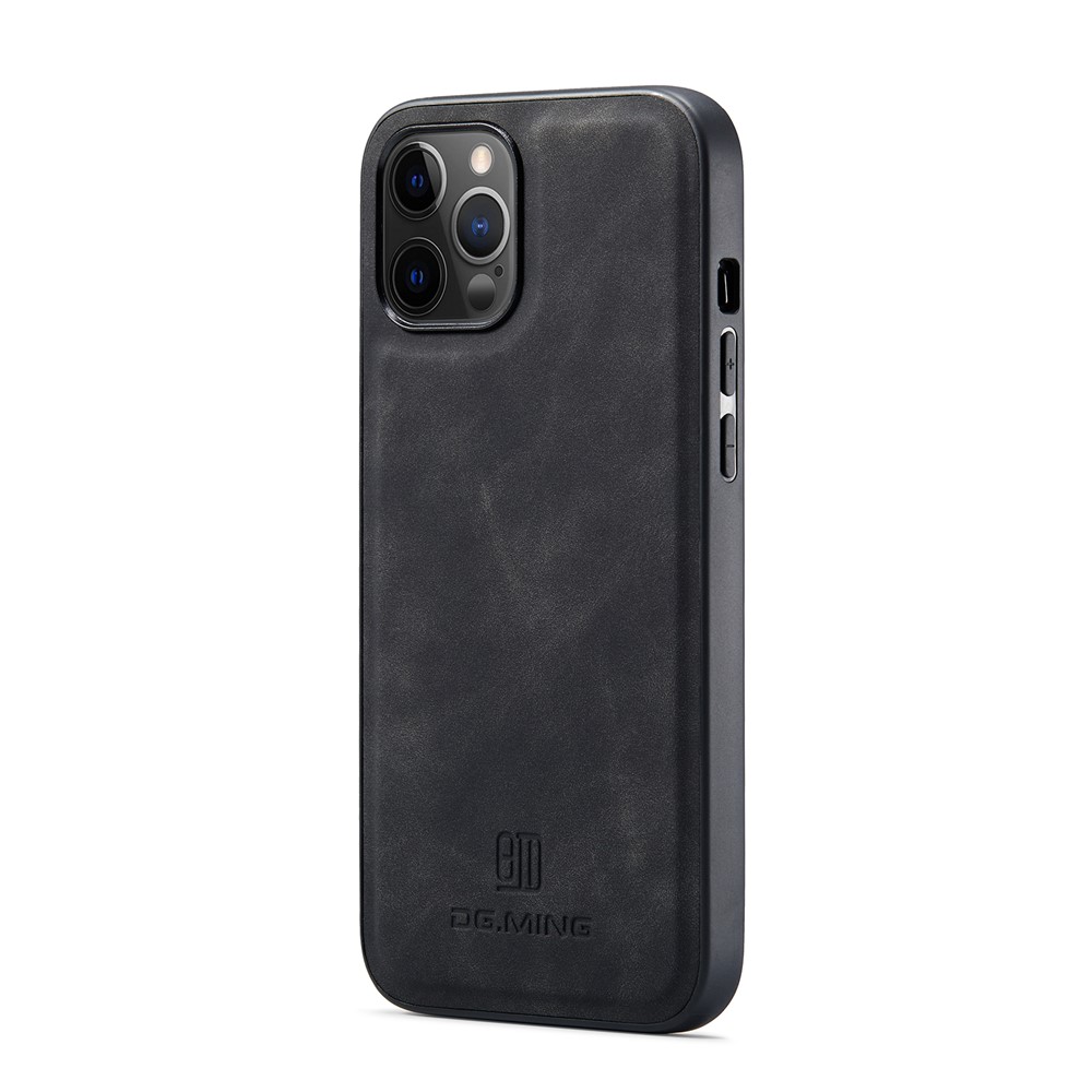 DG.MING M1 Series Magnetic Tri-fold Wallet PU Leather Kickstand Phone Case for iPhone 12 / 12 Pro - Black-14