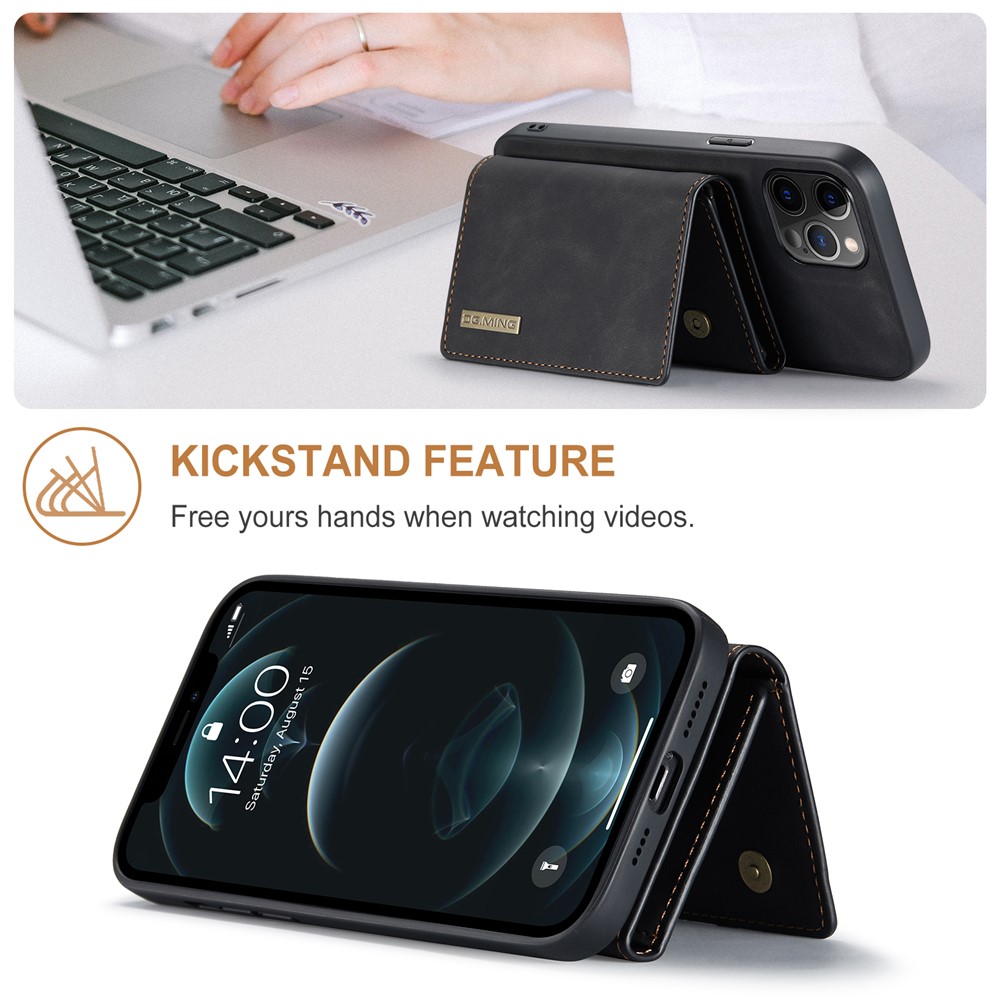DG.MING M1 Series Magnetic Tri-fold Wallet PU Leather Kickstand Phone Case for iPhone 12 / 12 Pro - Black-2