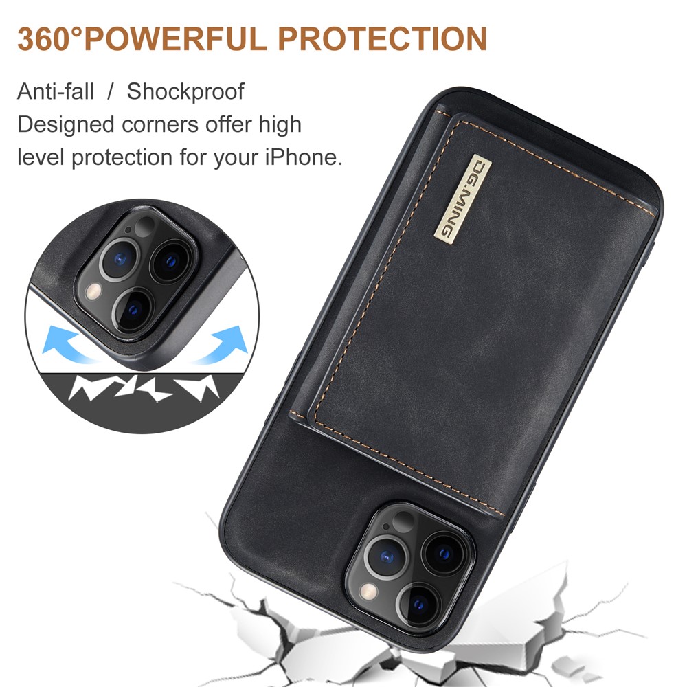 DG.MING M1 Series Magnetic Tri-fold Wallet PU Leather Kickstand Phone Case for iPhone 12 / 12 Pro - Black-4