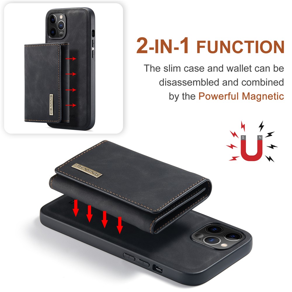 DG.MING M1 Series Magnetic Tri-fold Wallet PU Leather Kickstand Phone Case for iPhone 12 / 12 Pro - Black-5